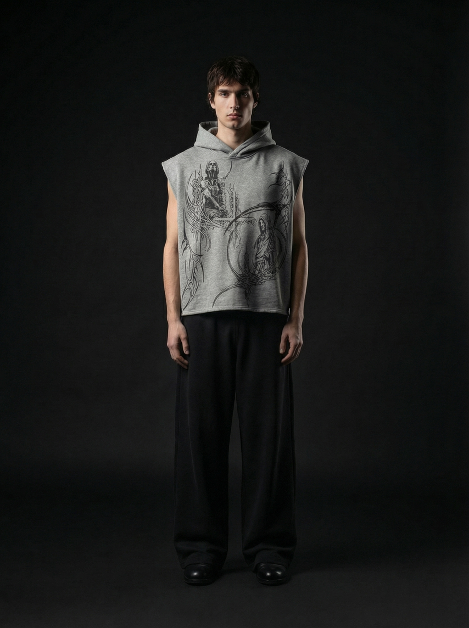 War Grey Boxy Sleeveless Hoodie