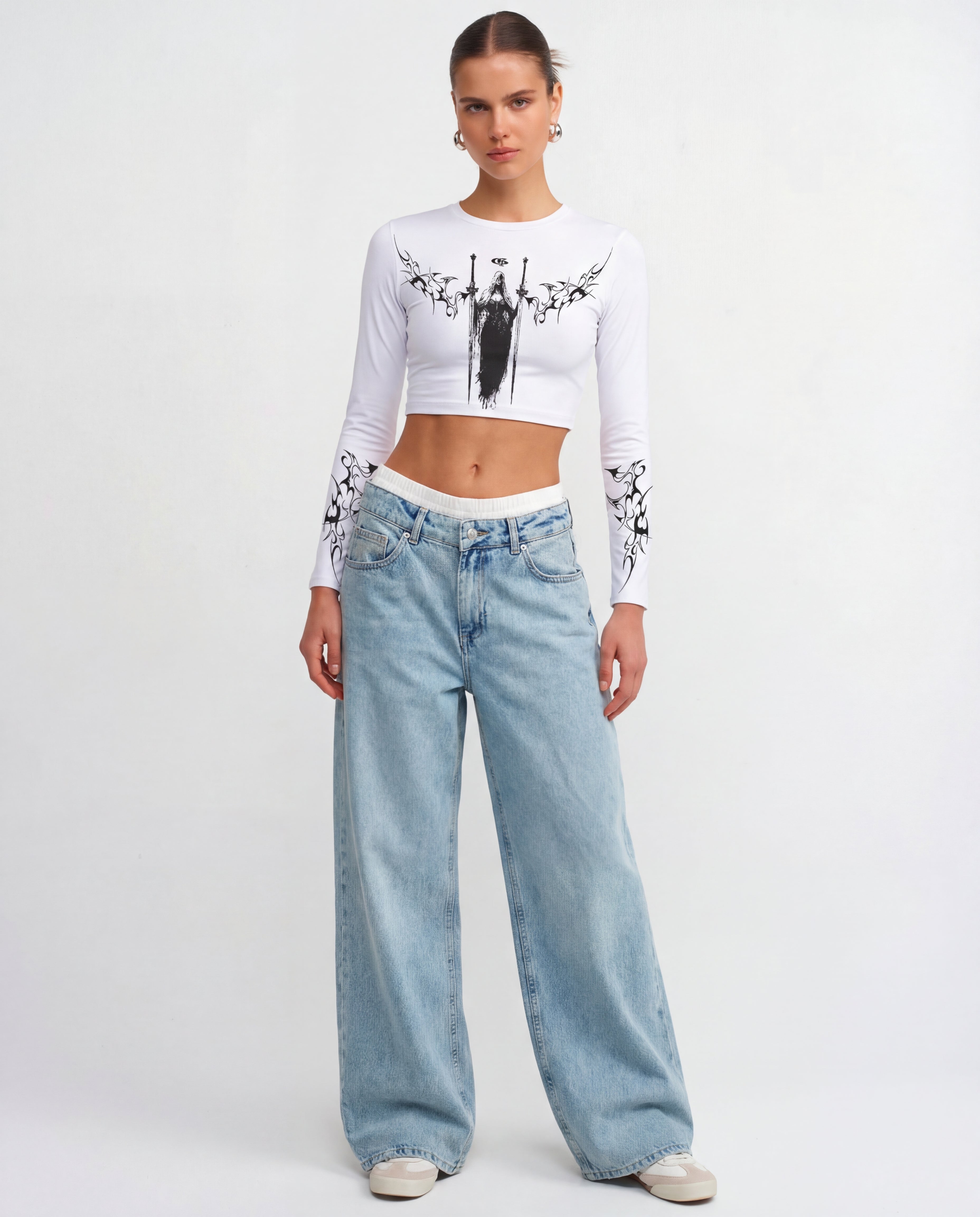 Vespera White Long Sleeve Baby Tee