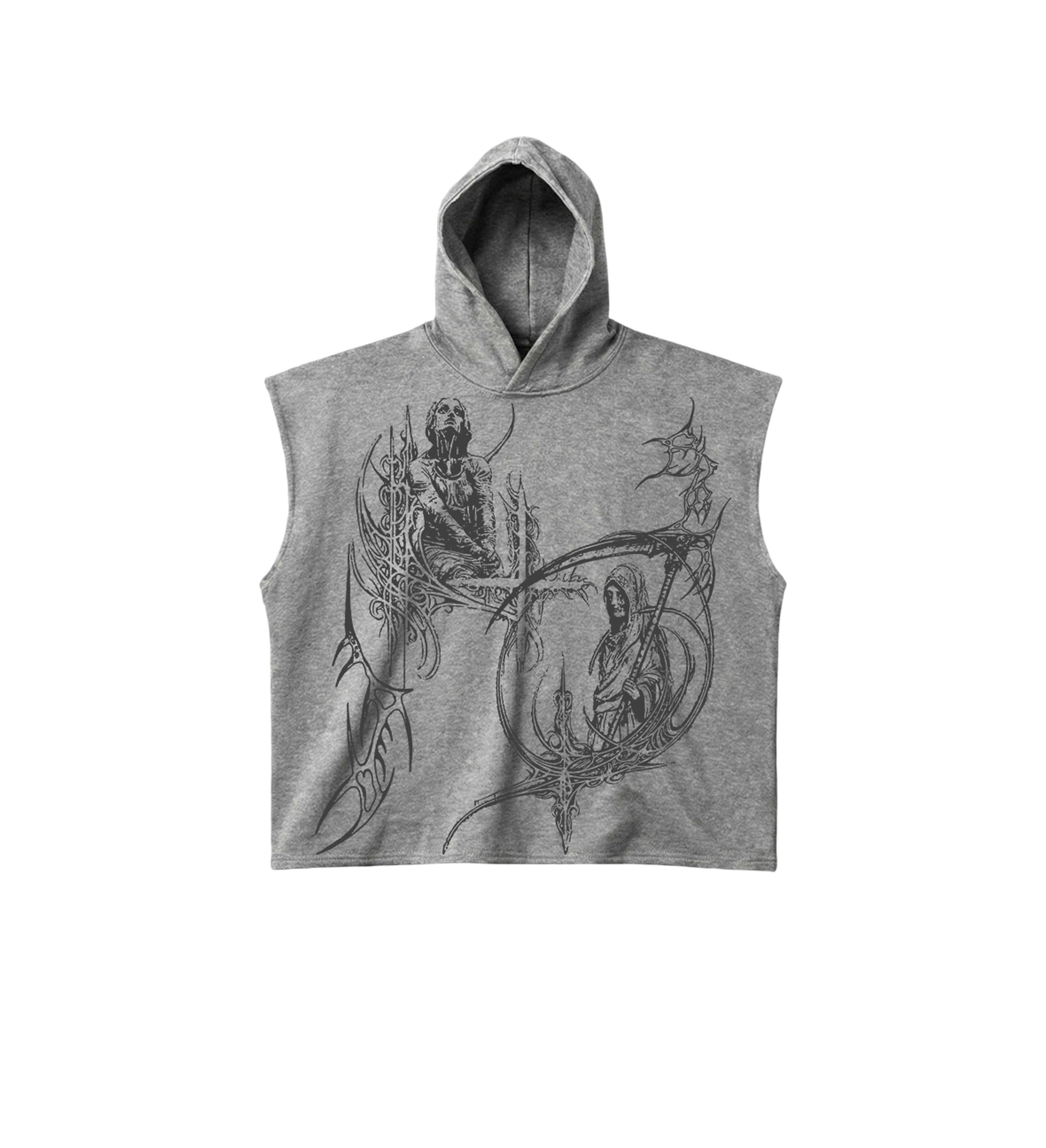 War Grey Boxy Sleeveless Hoodie