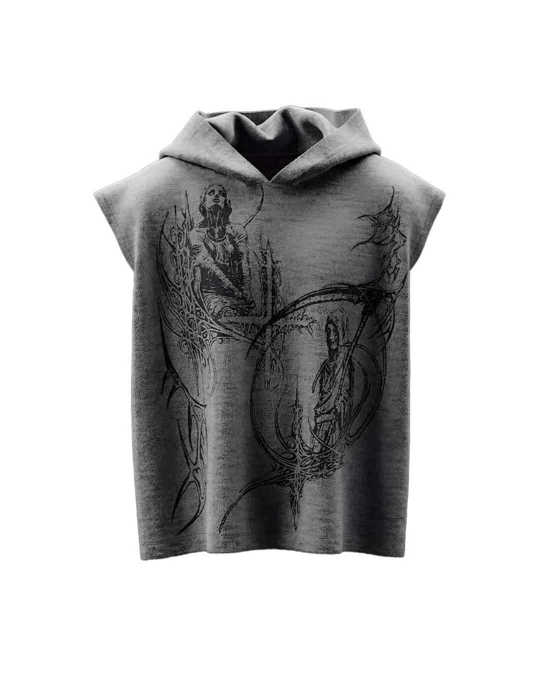 War Grey Boxy Sleeveless Hoodie
